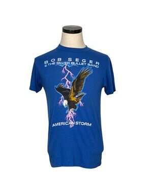 Bob Seger & The Silver Bullet Band 1986 American Storm Tour Tee Large Blue